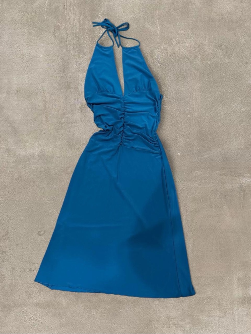 Lipstick Boutique Blue Backless Halter Ruched Midi Dress - Picture 2 of 6